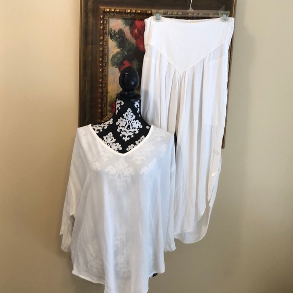 🇲🇦 2-piece Boho side button pants asymmetrical point front top set - Picture 1 of 12